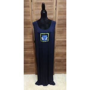Vintage 90s All That Jazz Dress Plus Size 2X Navy Blue Sleeveless Stretch Maxi